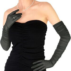 Women's Gray Sexy Tulle Sheer Mesh Long Satin Gloves Opera Party Prom Costume